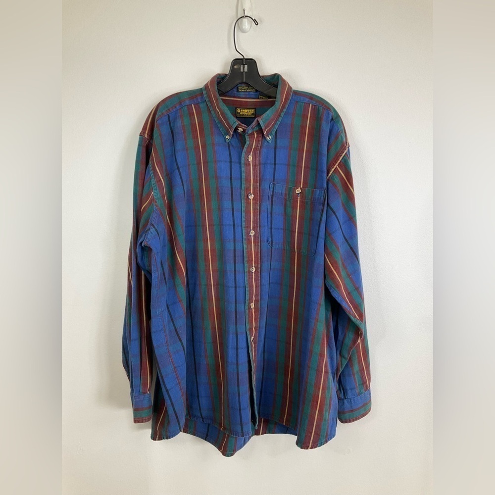 OshKosh B'gosh Vintage 90s Men's Blue Plaid Button Shirt, size Large - Picture 2 of 9